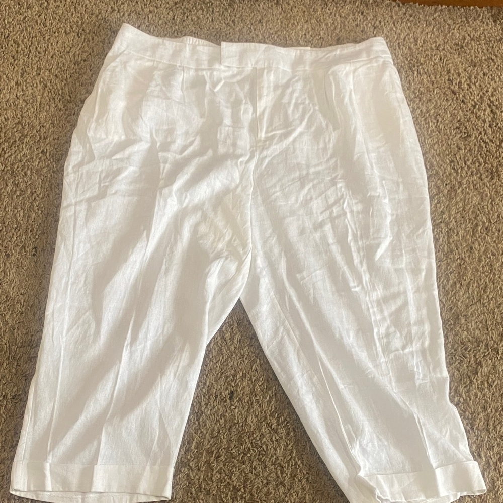 Cato White Cropped Linen Blend Pants